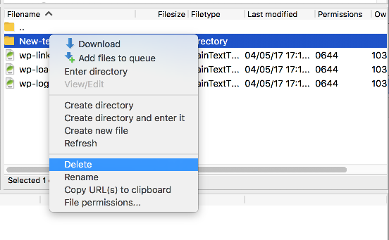 Delete option in context menu