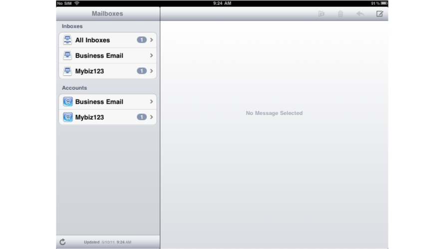 Accounts list in Mail