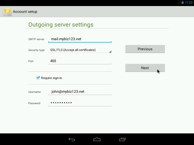 Outgoing server settings