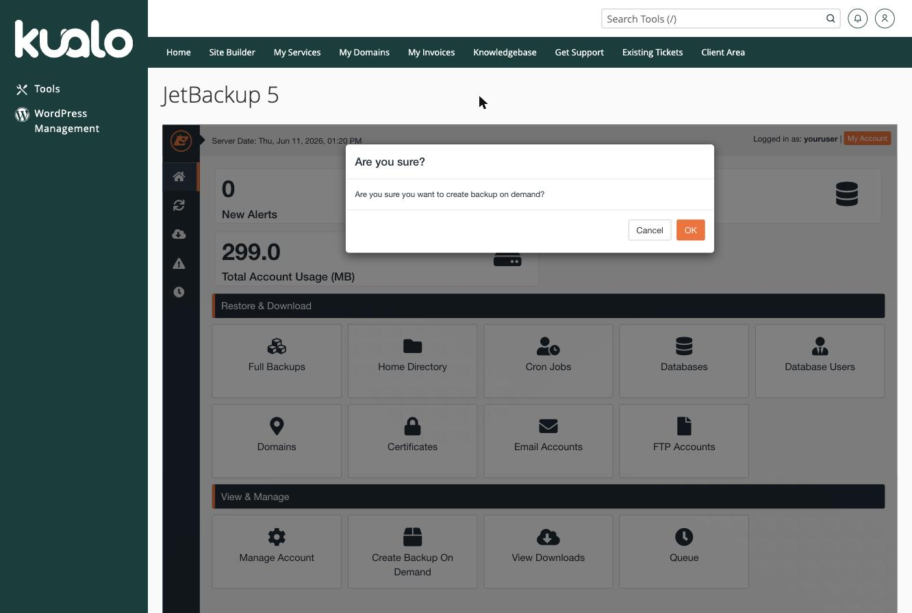 Confirming Create Backup On Demand in JetBackup