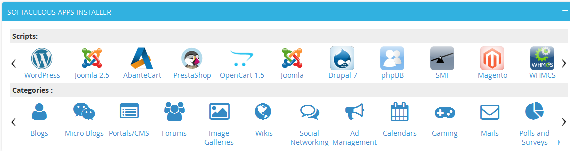 Softaculous Apps Installer section in cPanel