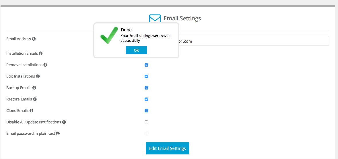 Edit Email Settings button