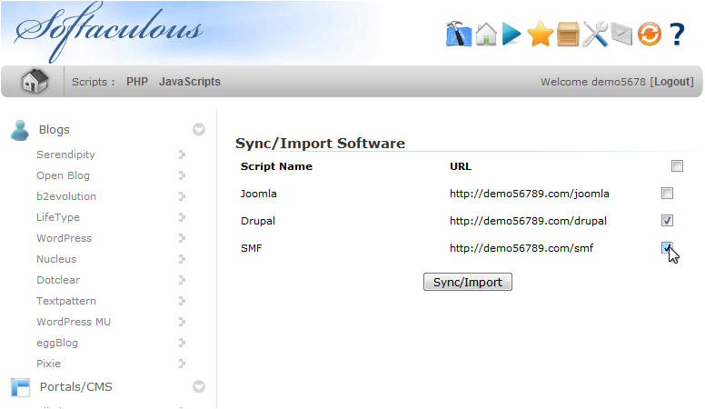 Sync/Import button