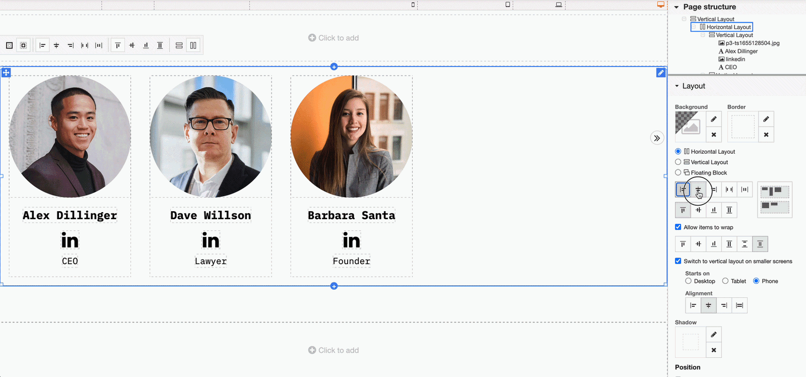Horizontal alignment options