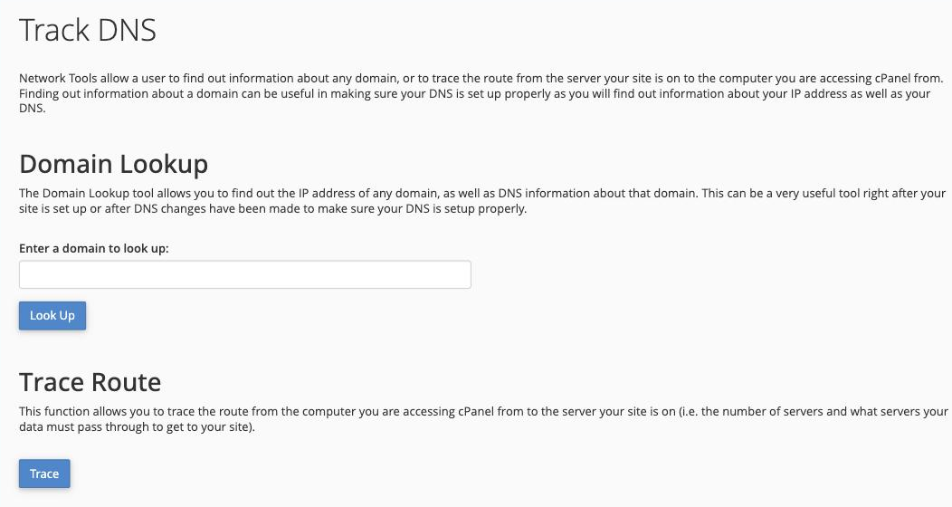 The Track DNS tool in cPanel