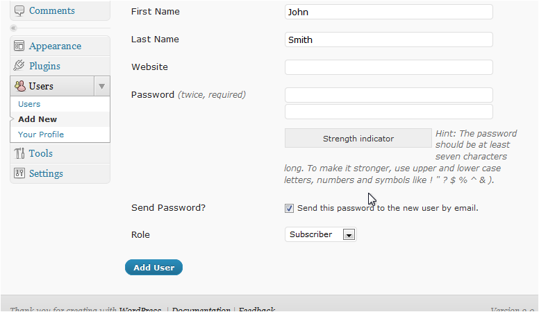 Password section