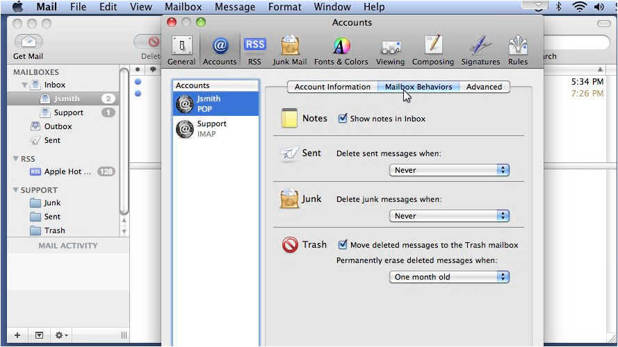 Mailbox Behaviors tab