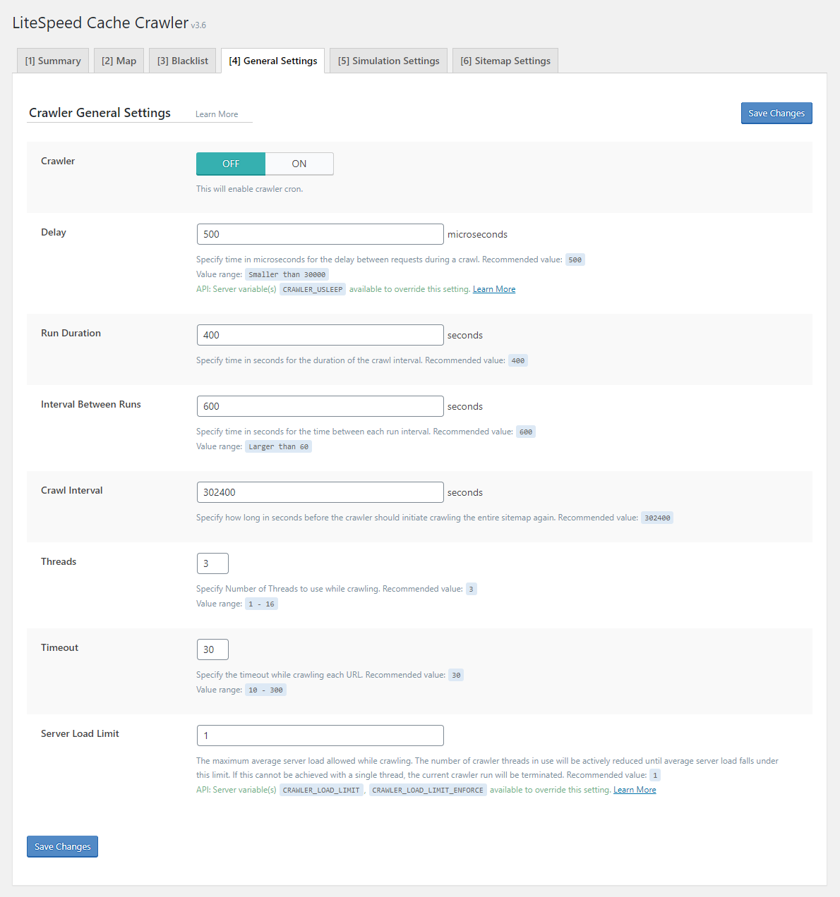 Crawler general settings tab