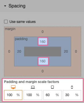 Padding settings
