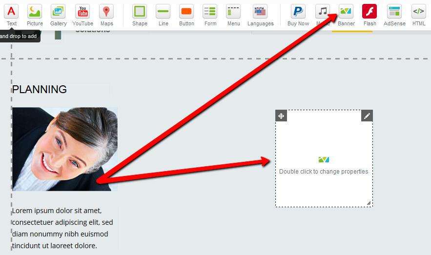 Banner element being dragged onto the page
