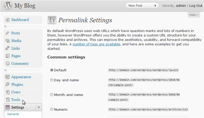 Permalink structure options