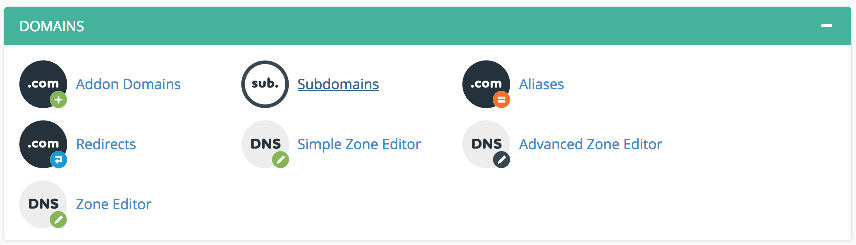 Subdomains option in the cPanel Domains section