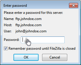 FileZilla password prompt