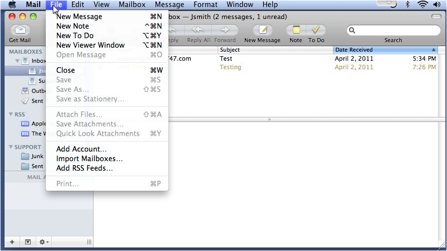 Import Mailboxes menu option