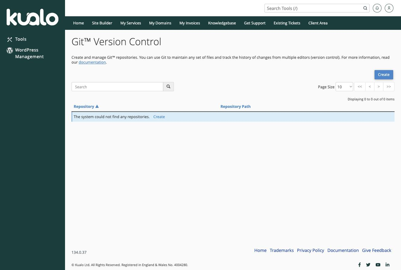 The Git Version Control page in cPanel