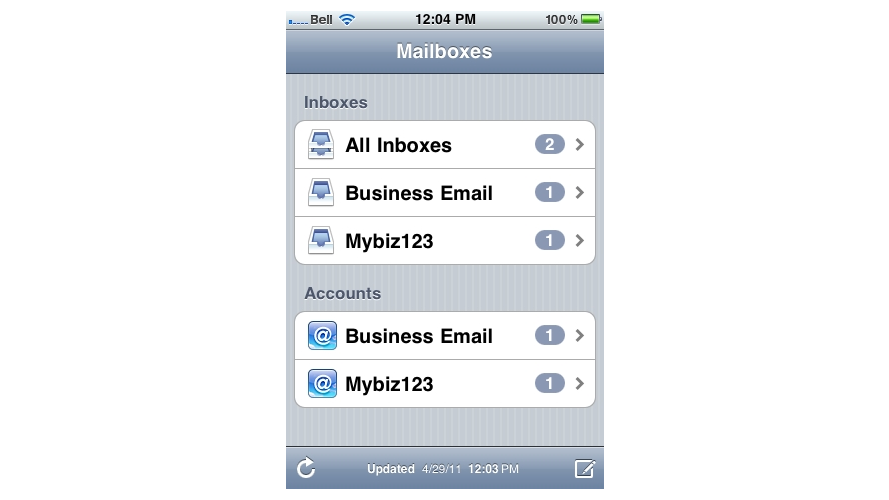 Account list in Mail