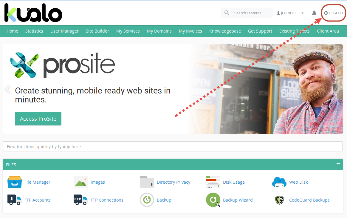 cPanel logout button