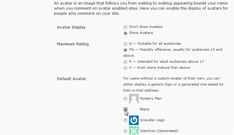 Default avatar options