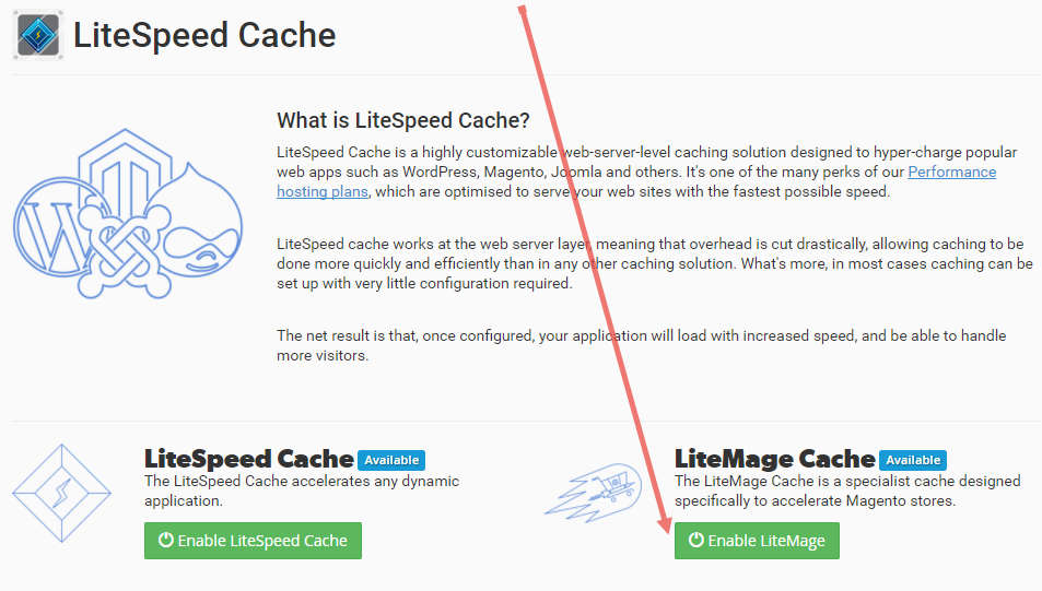 Enable LiteMage button in cPanel