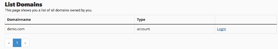 Domain list with Login links