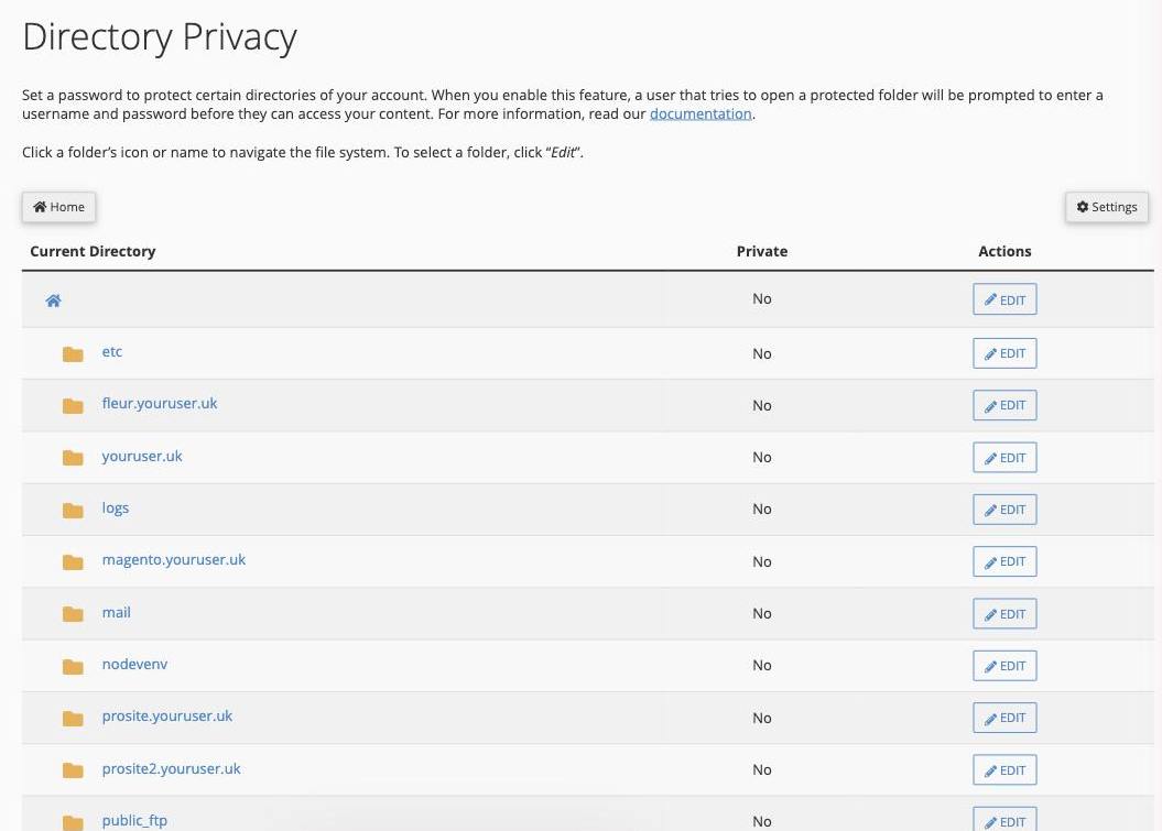 Selecting a folder in Directory Privacy