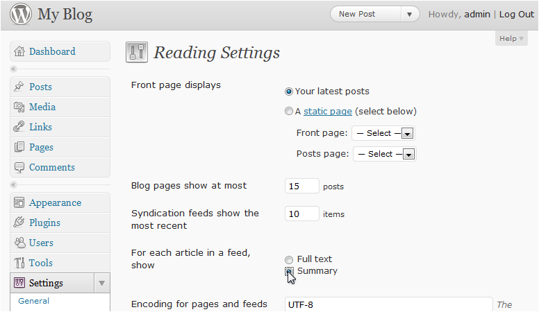 Feed content setting