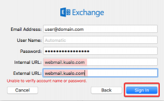Mac Mail server URL fields