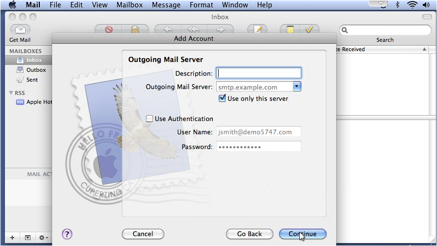 Outgoing mail server settings