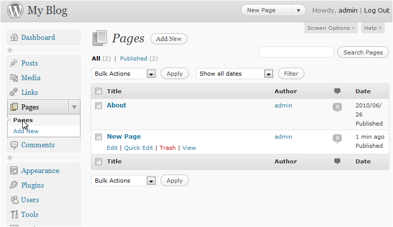 All Pages list