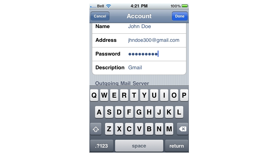 New password entry