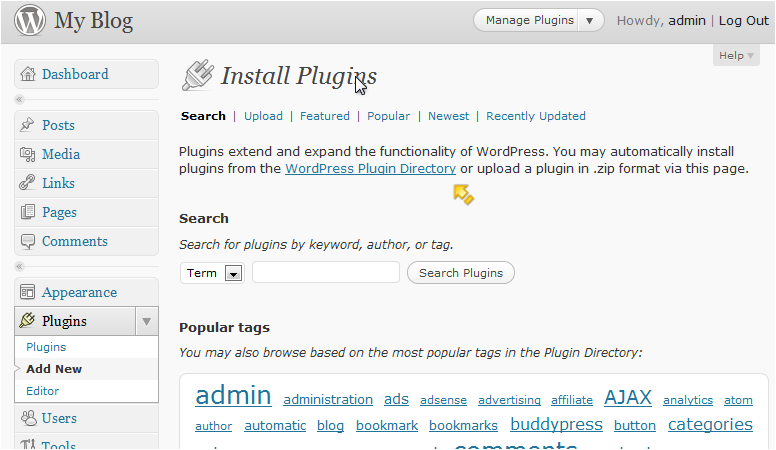 Add New Plugin screen