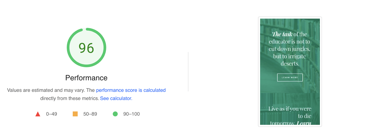 Mobile score after optimization